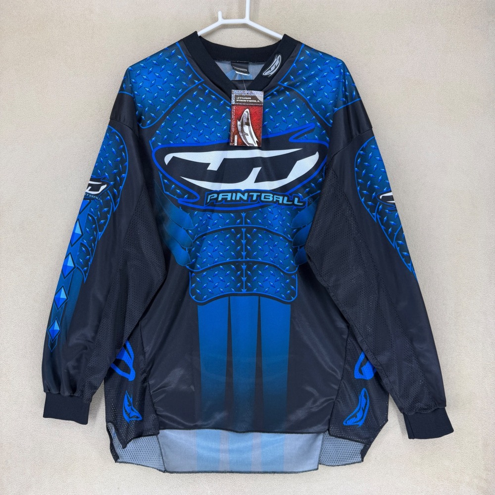 JT Racing Paintball Jersey Men's XXL Blue Black Diamond Print Long Sleeve